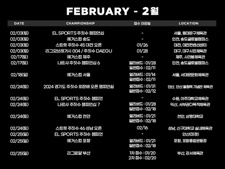 2024 대한민국 주짓수대회 일정 / 2024 Korea JiuJitsu Competition Schedule 미스터파커 주짓수